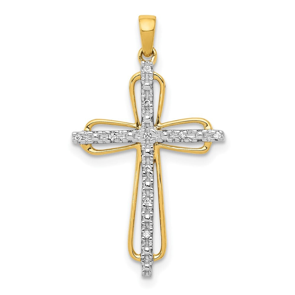 14k Yellow Gold & Rhodium .03ct. Diamond Cross Pendant for Women