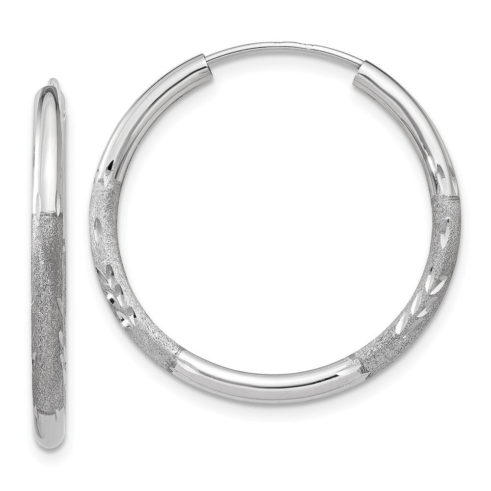 14k White Gold 2mm Diamond-cut Endless Hoop Earrings Gift for Women