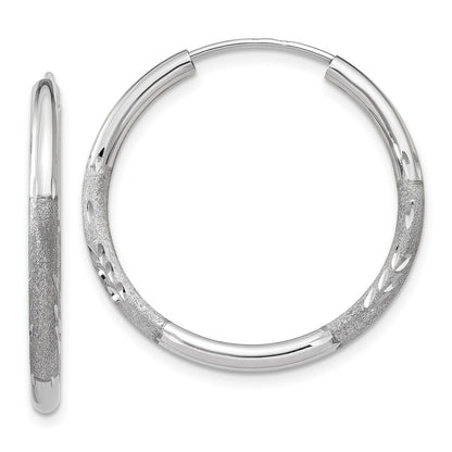 14k White Gold 2mm Diamond-cut Endless Hoop Earrings Gift for Women