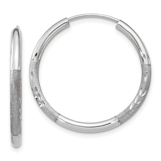 14k White Gold 2mm Diamond-cut Endless Hoop Earrings Gift for Women