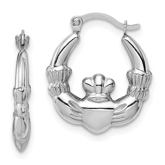 14k White Gold Claddagh Hoop Earrings Gift for Women