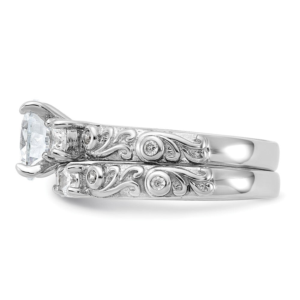 Sterling Silver Rhodium-plated 2-piece Cubic Zirconia Wedding Ring Size 8