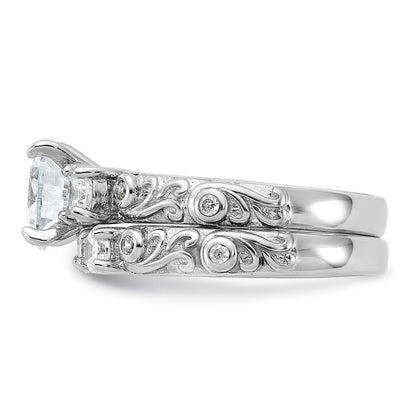 Sterling Silver Rhodium-plated 2-piece Cubic Zirconia Wedding Ring Size 8