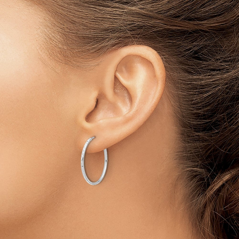 14k White Gold Diamond-Cut 1.50mm Endless Hoop Earrings Gift for Women