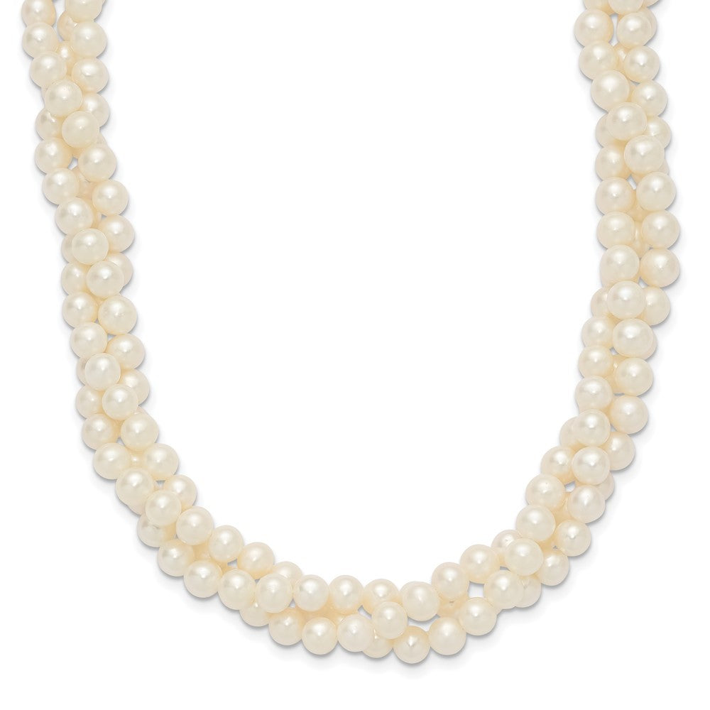 14k Yellow Gold 6mm Near-Round Freshwater Cultured Pearl 3-Strand 21" Necklace