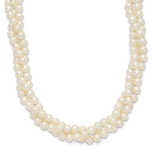 14k Yellow Gold 6mm Near-Round Freshwater Cultured Pearl 3-Strand 21" Necklace