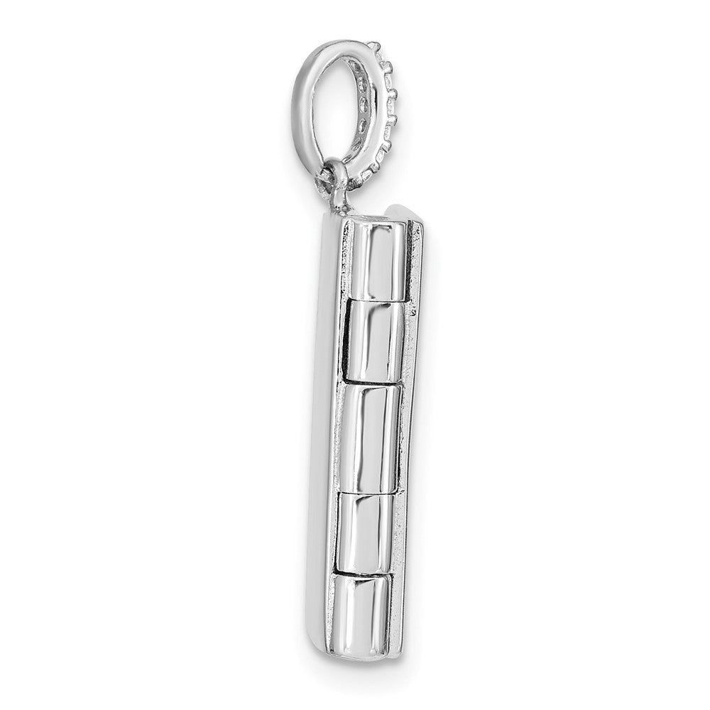 Sterling Silver Rhodium-plated Cubic Zirconia 19mm Book Locket