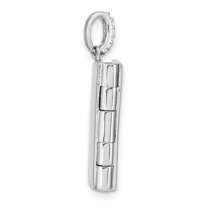 Sterling Silver Rhodium-plated Cubic Zirconia 19mm Book Locket