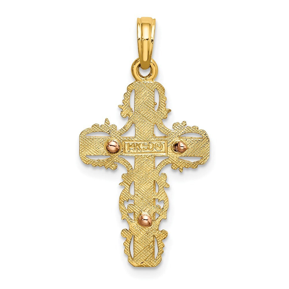 14k Two-tone Gold  Lace Trim Cross Charm Pendant for Women
