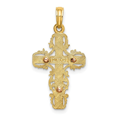 14k Two-tone Gold  Lace Trim Cross Charm Pendant for Women