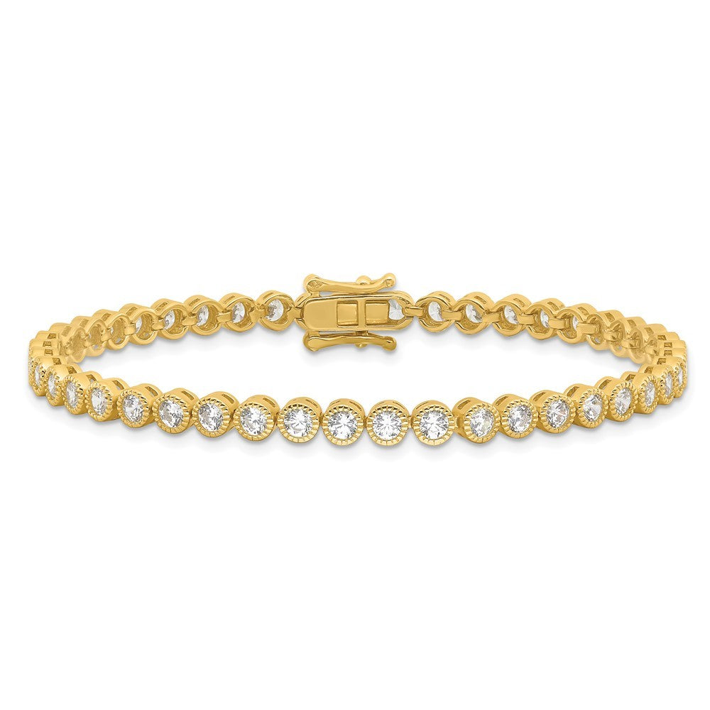 Sterling Silver Gold-tone 4mm Round CZ 7.5in Tennis Bracelet