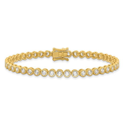 Sterling Silver Gold-tone 4mm Round CZ 7.5in Tennis Bracelet