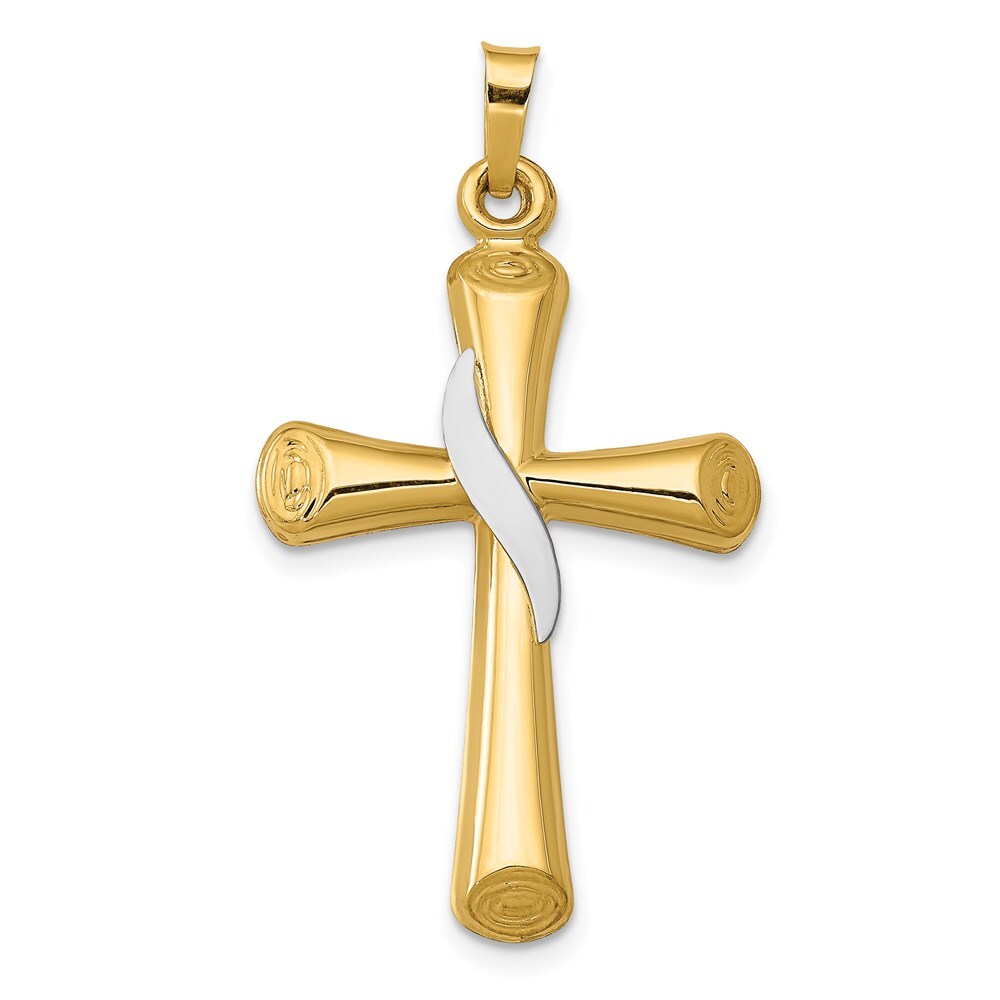 14k Two-tone Gold Hollow Cross Drape Pendant for Women