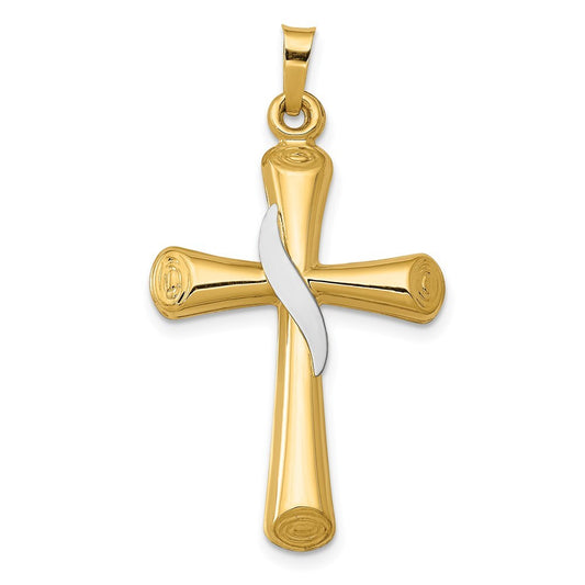 14k Two-tone Gold Hollow Cross Drape Pendant for Women