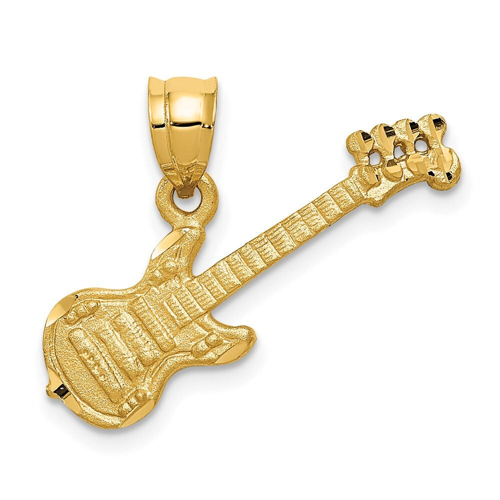 14k Yellow Gold 3D Guitar Charm Pendant for Women