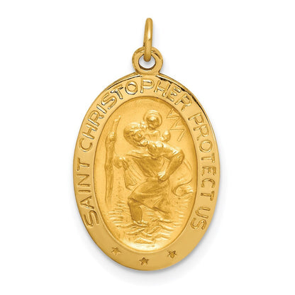 14k Yellow Gold Solid Polished/Satin Small Oval St. Christopher Medal Pendant
