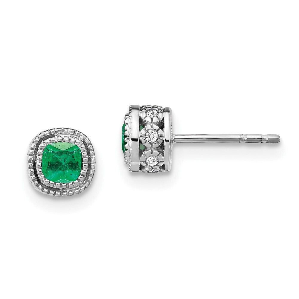 14k White Gold Emerald and Diamond Stud Earrings