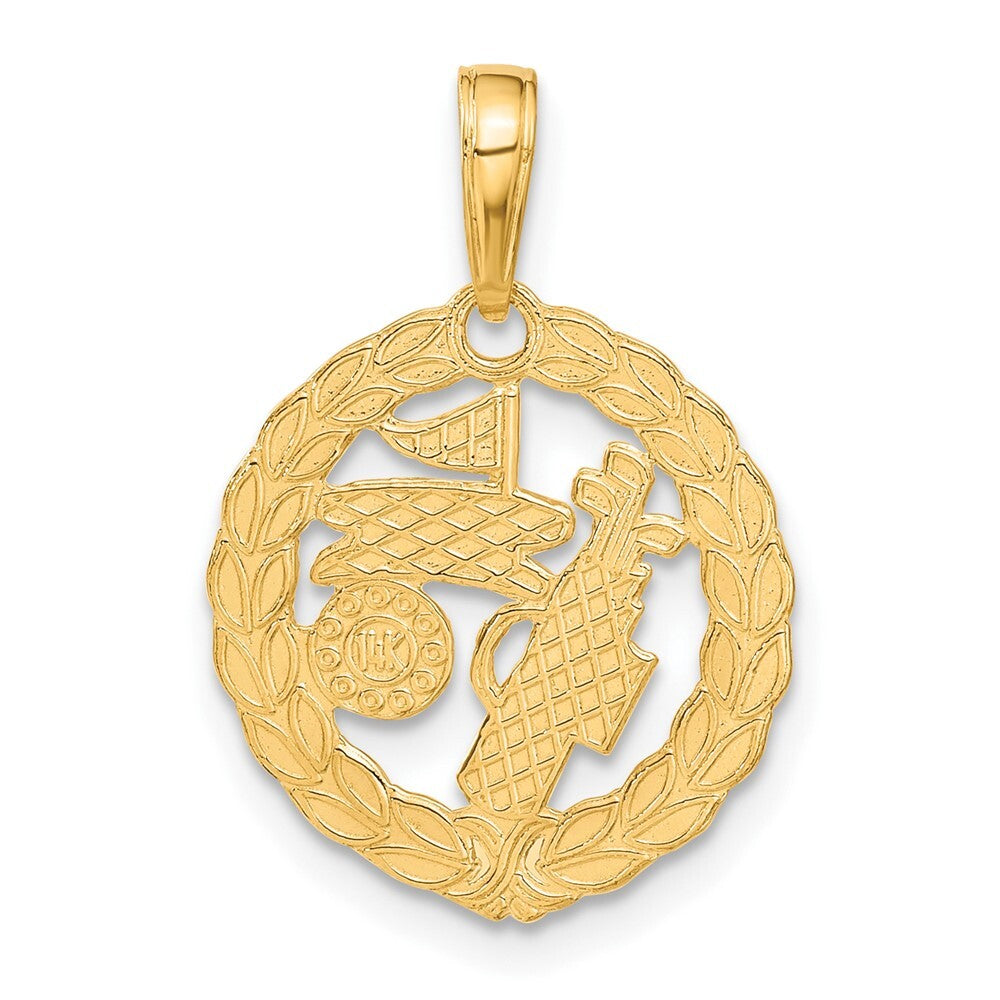 14k Yellow Gold Solid Polished Golf Theme Pendant for Women