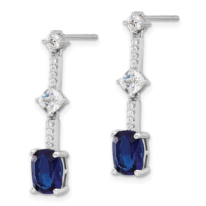 Sterling Silver RH-plated Fancy Blue & White Cubic Zirconia Post Dangle Earrings
