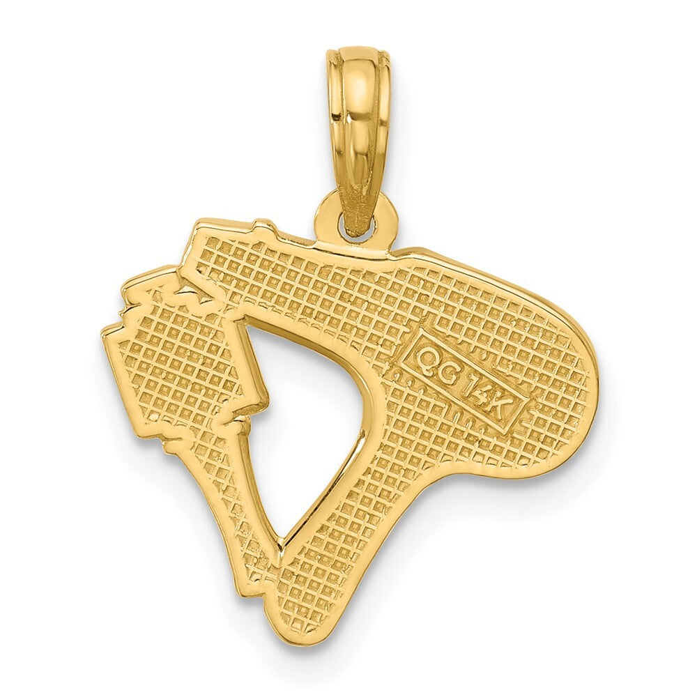 14k Yellow Gold Polished Blow Dryer and Curl Brush Pendant for Women