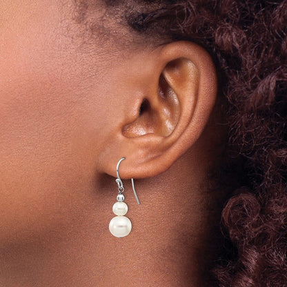 14k White Gold White Freshwater Cultured Pearl Graduated Dangle Earrings
