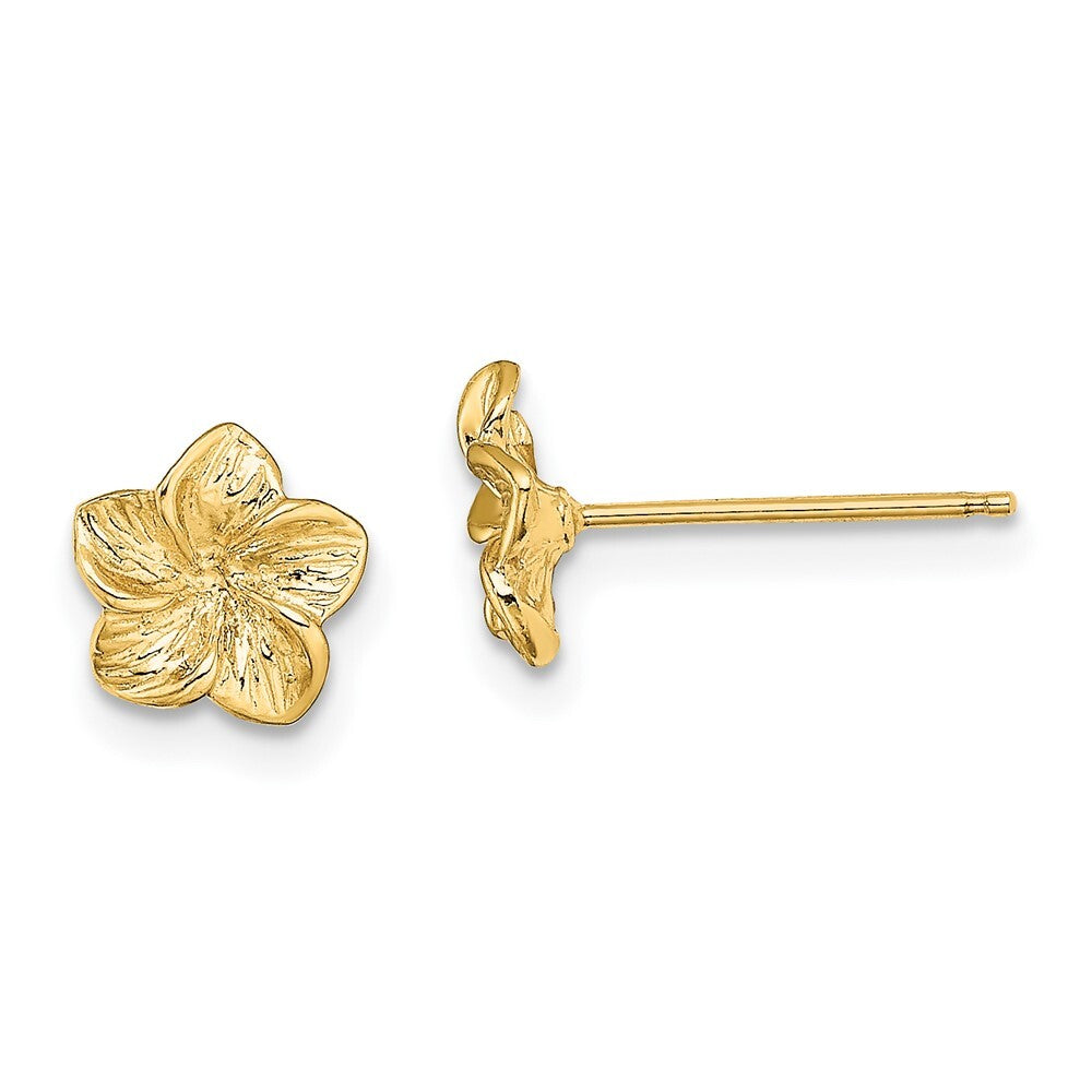 14k Yellow Gold Plumeria Flower Stud Earrings Gift for Women