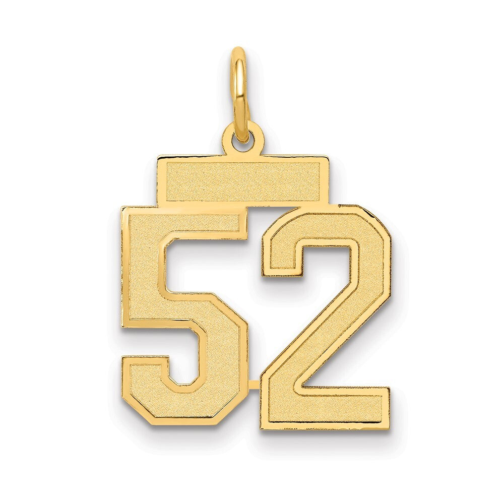 14k Yellow Gold Small Satin Number 52 Charm Pendant for Women