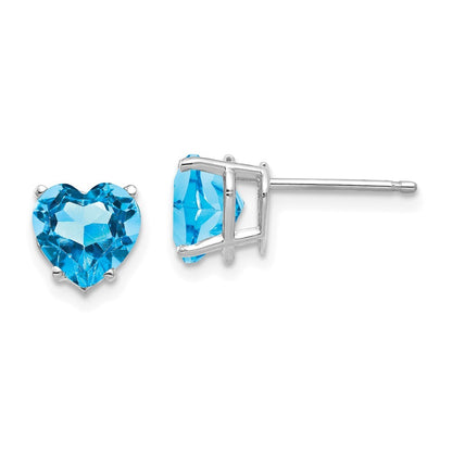 14k White Gold 7mm Heart Blue Topaz Stud Earrings Gift for Women