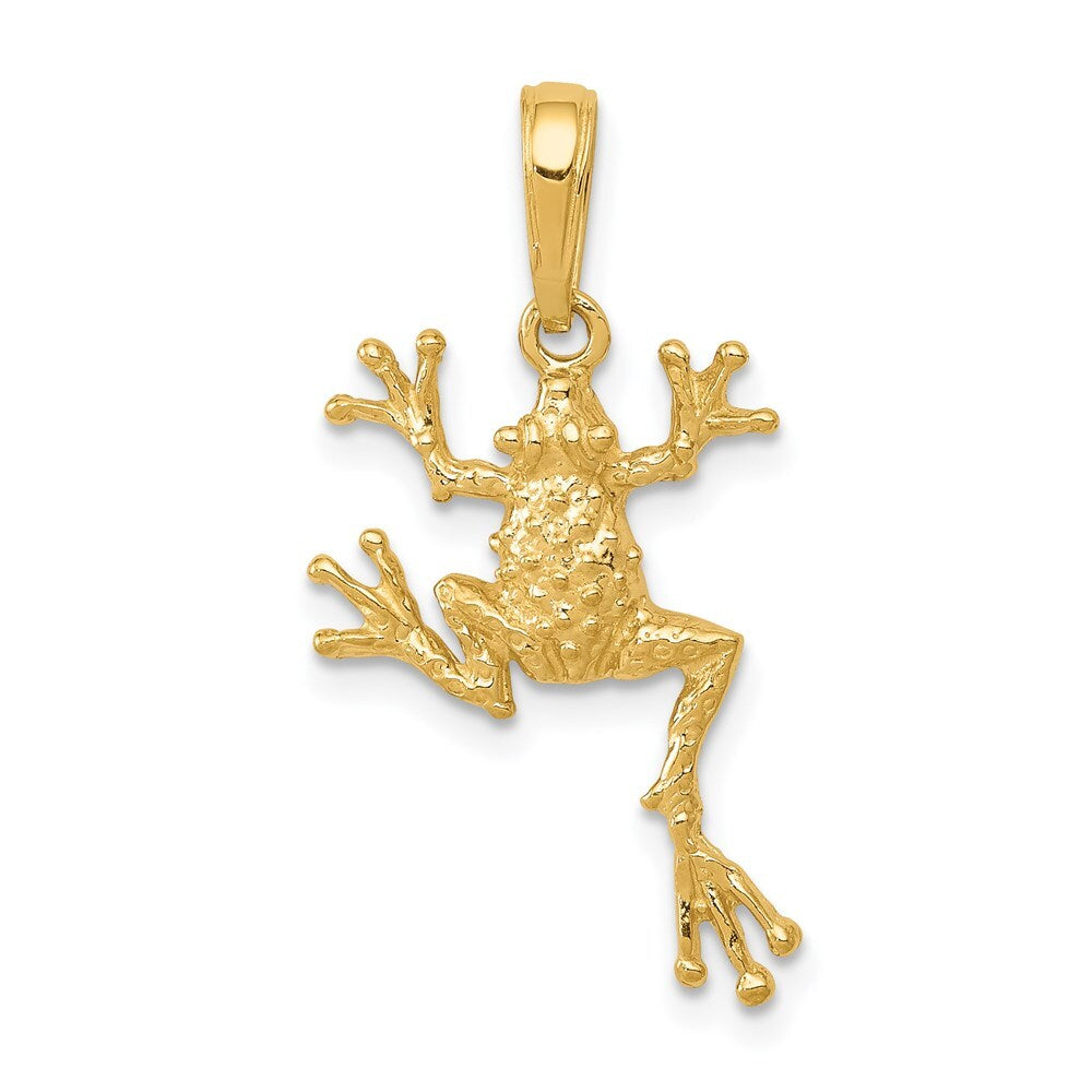 14k Yellow Gold Solid Polished Open-Backed Frog Pendant for Women