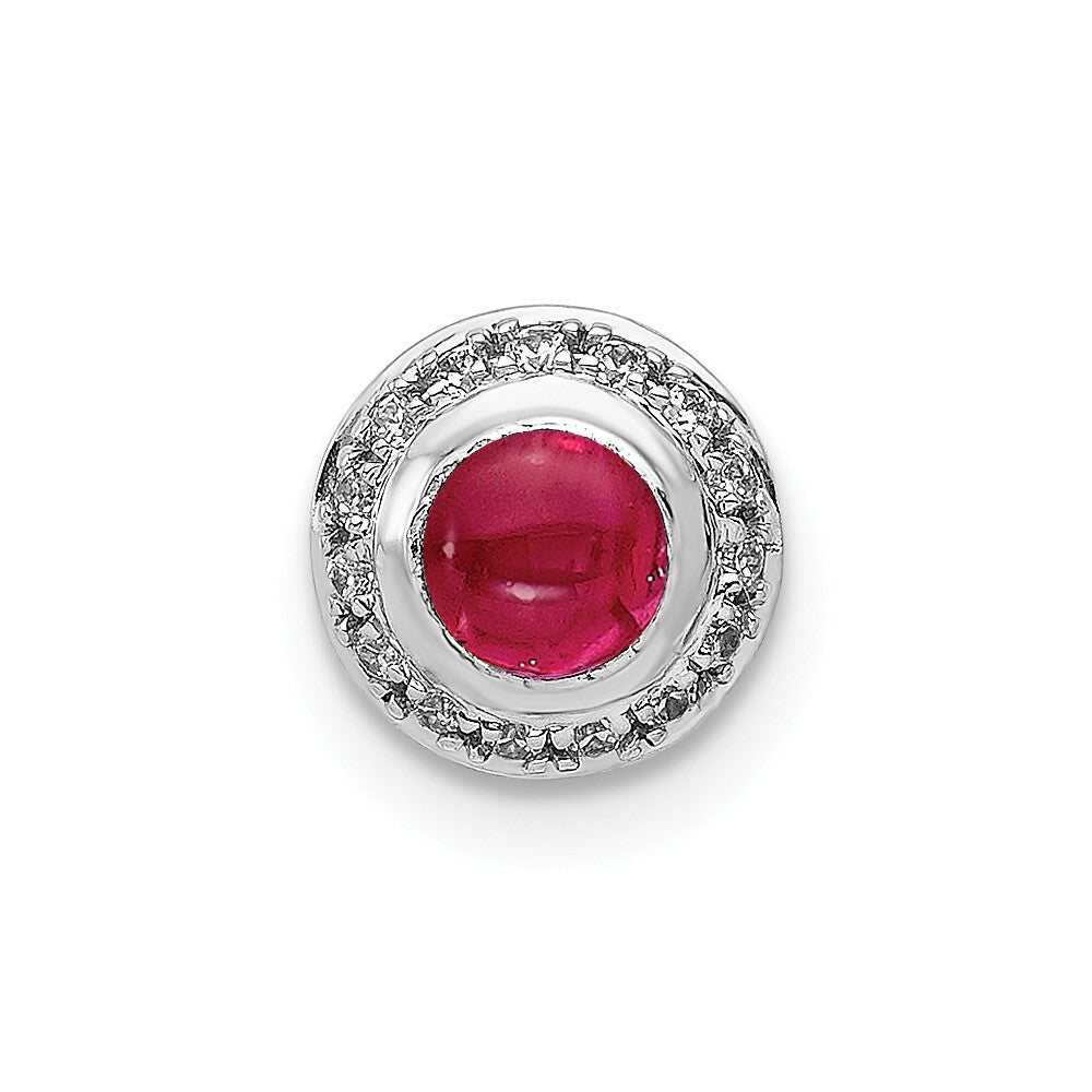 14k White Gold Diamond and Cabochon .38 Ruby Halo Chain Slide Pendant for Women