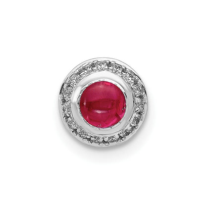 14k White Gold Diamond and Cabochon .38 Ruby Halo Chain Slide Pendant for Women