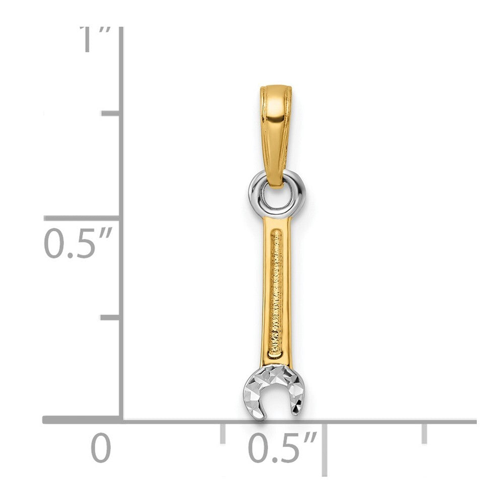 14k Yellow Gold and White Rhodium Diamond-Cut Wrench Pendant for Women
