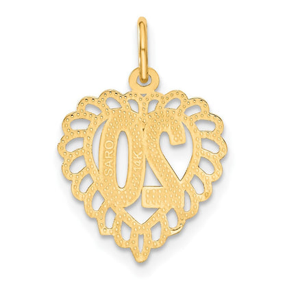 14k Yellow Gold 20 in Heart Charm Pendant for Women