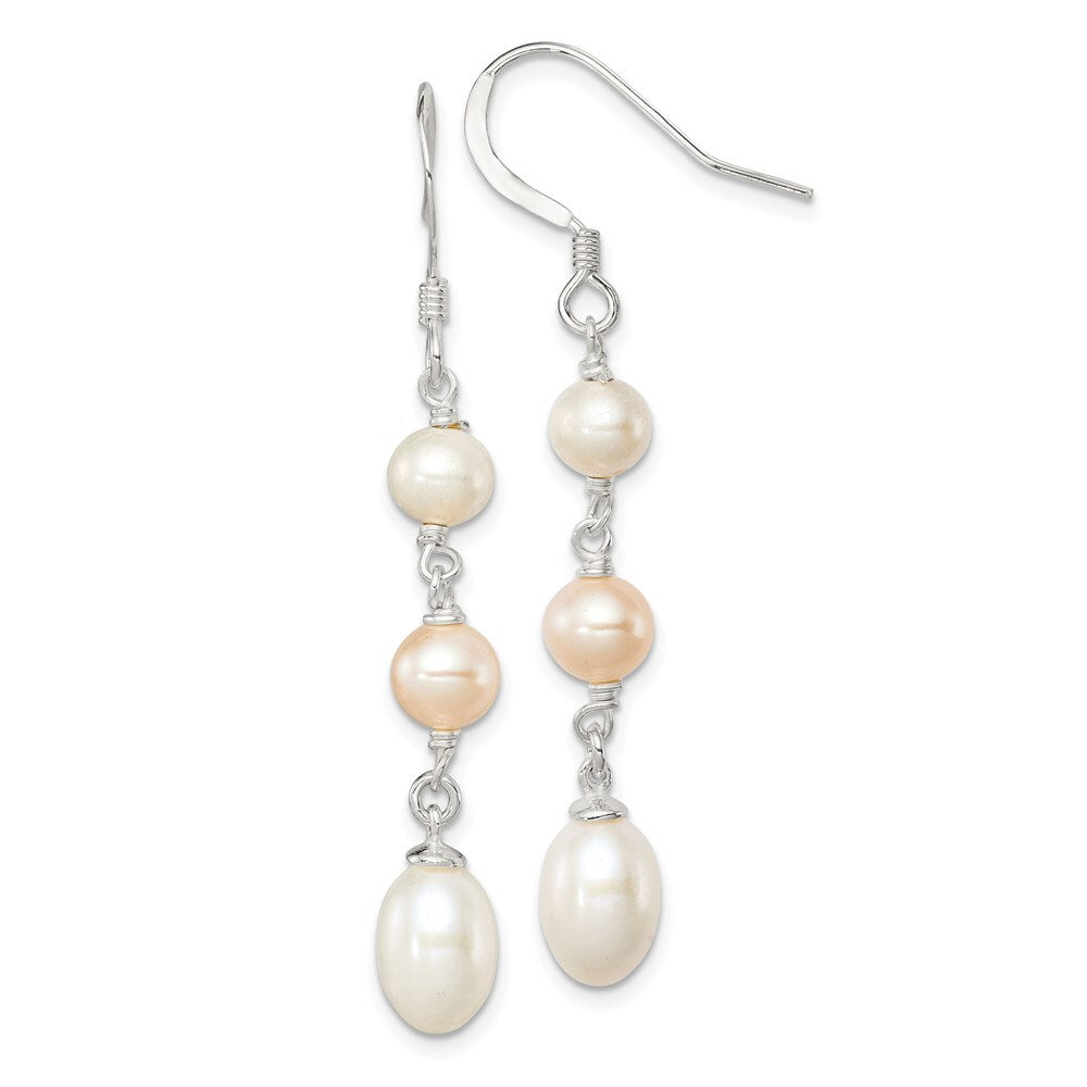 Sterling Silver Polished Pink & White Freshwater Cultured Pearl Dangle Earrings