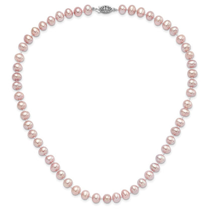 Sterling Silver Rhodium-plated 7-8mm Purple Cultured Pearl Necklace 18"