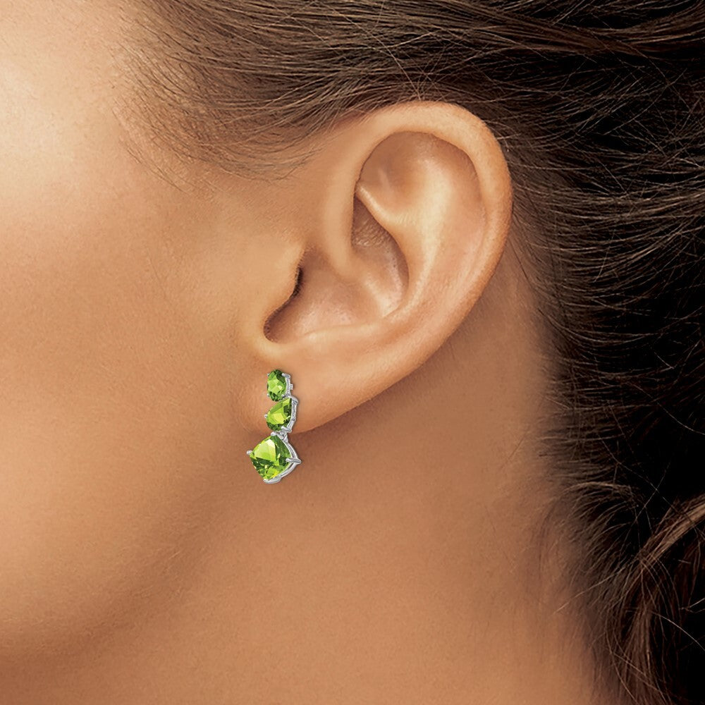 14k White Gold Peridot Dangle Earrings Gift for Women