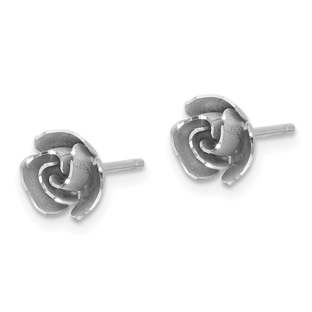 14k Yellow Gold & Rhodium Satin Finish Diamond-Cut Rose Stud Earrings