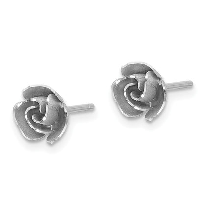 14k Yellow Gold & Rhodium Satin Finish Diamond-Cut Rose Stud Earrings