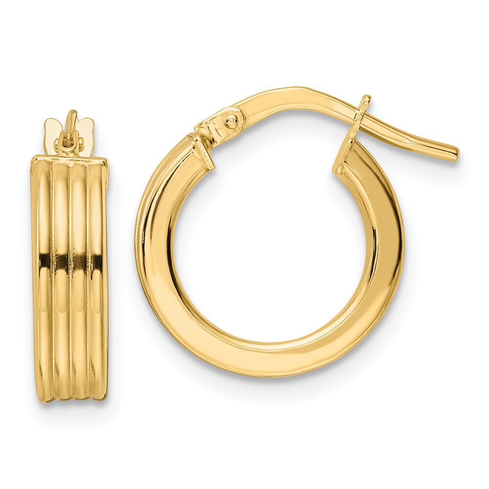14k Yellow Gold Polished Textured Hoop Earrings Gift for Women