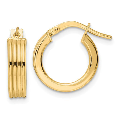 14k Yellow Gold Polished Textured Hoop Earrings Gift for Women