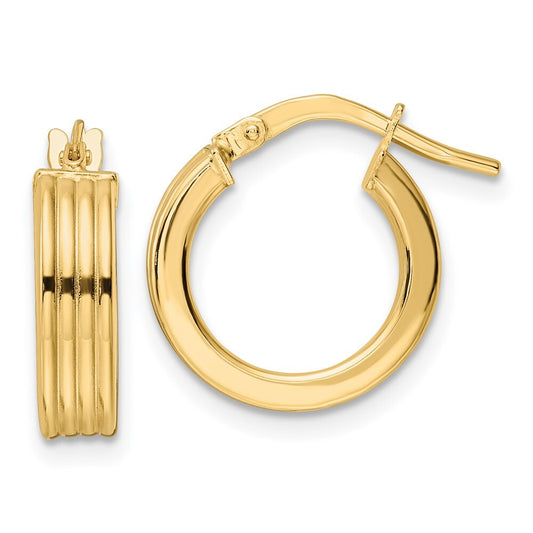 14k Yellow Gold Polished Textured Hoop Earrings Gift for Women