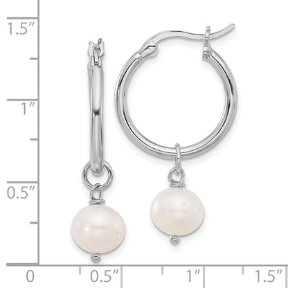 Sterling Silver 8-9mm White Near-Round Cultured Pearl Dangle Hoop Earrings
