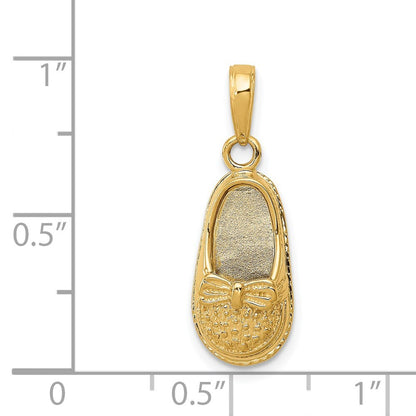 14k Yellow Gold 3-D Baby Shoe with Bow Pendant for Women