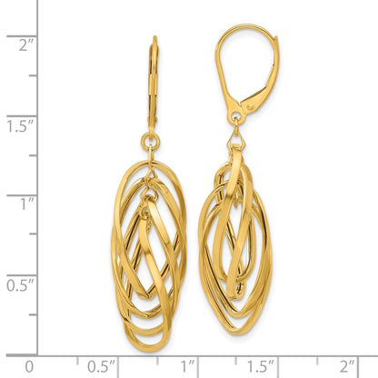 14k Yellow Gold Polished Oval Twisted Drop Dangle Earrings