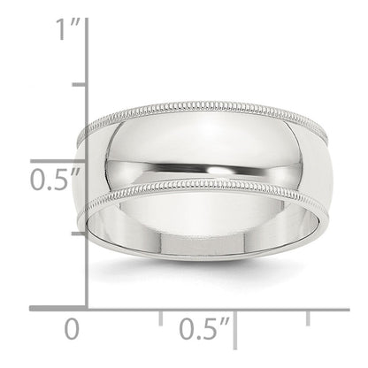 Sterling Silver 8mm Half Round Milgrain Size 10 Band Ring