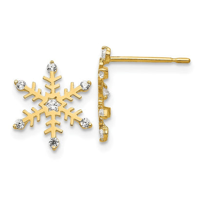 14k Yellow Gold Cubic Zirconia Children's Snowflake Stud Earrings