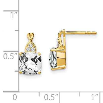 14k Yellow Gold Checkerboard White Topaz and Diamond Drop & Dangle Earrings