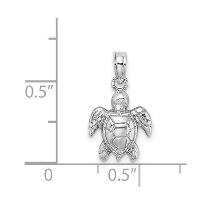 14K White Gold Textured Mini Sea Turtle Charm Pendant