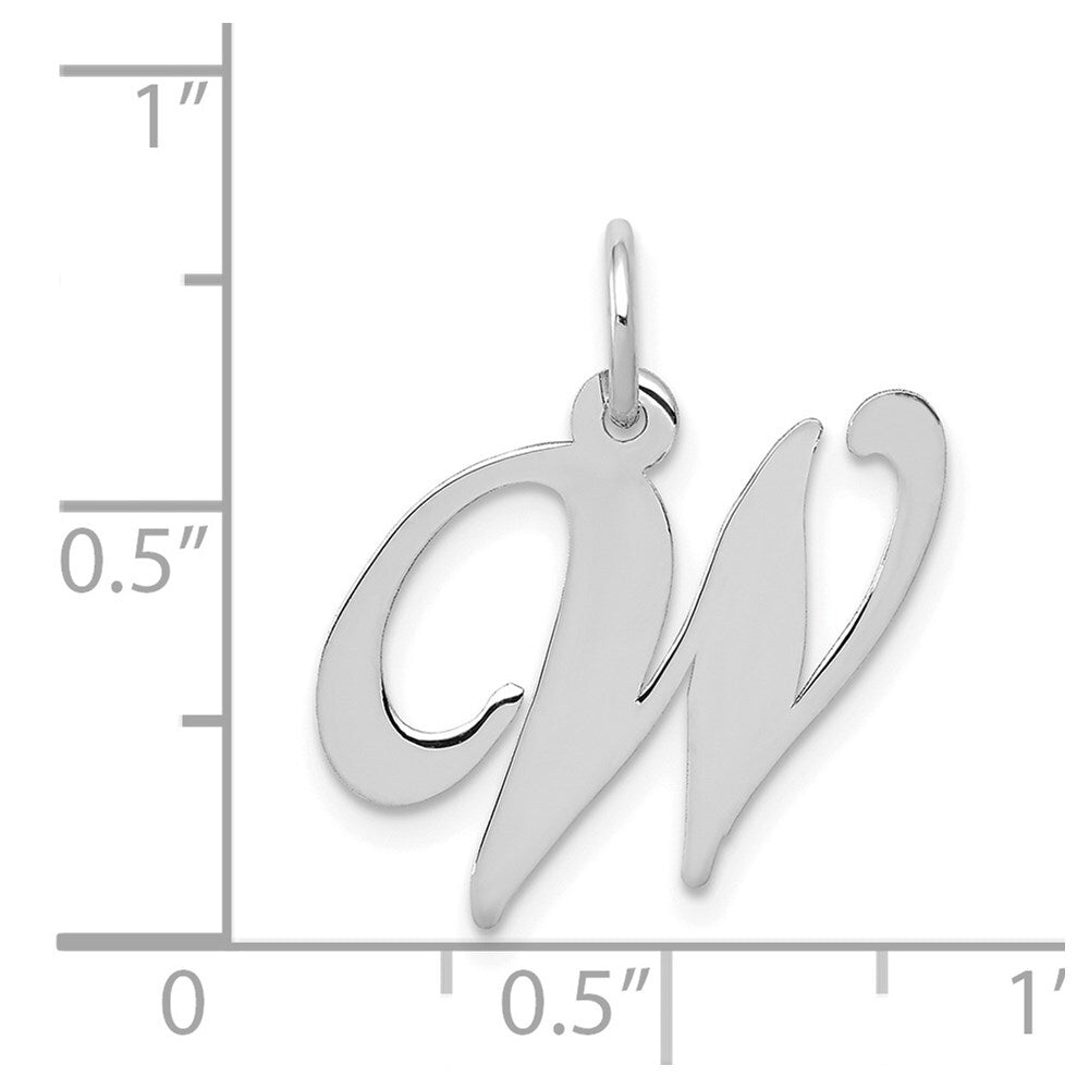 14k White Gold Medium Fancy Script Letter W Initial Charm Pendant for Women
