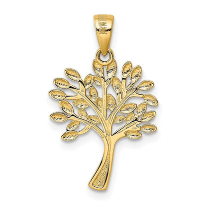 14k Yellow Gold Rhodium Diamond Cut Tree Pendant